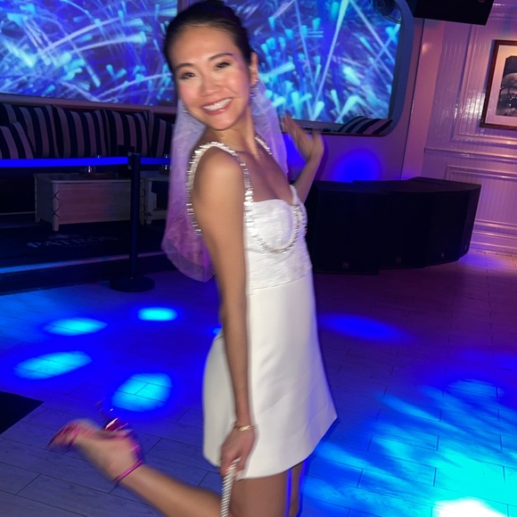 Self Portrait crystal and lace embellished twill mini dress - Picture 6 of 9